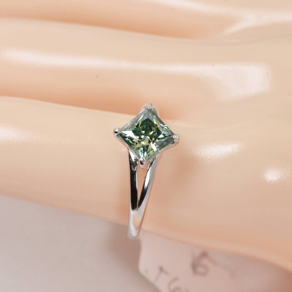 GRA Certified 1.2ct Princess Blue Green Engagement Moissanite Ring - Picture 5 of 7